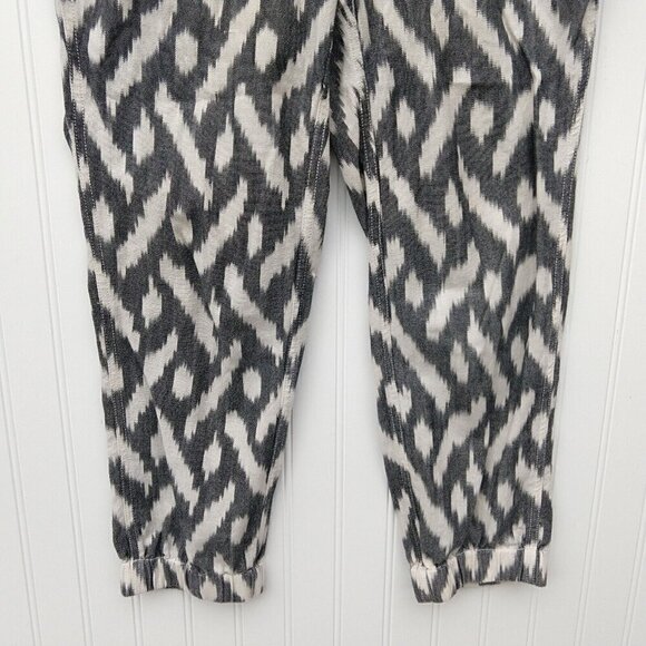 J Crew Seaside Ikat Print Pants Size 2 Joggers Gray White Pull On Boho Pockets - Picture 5 of 12